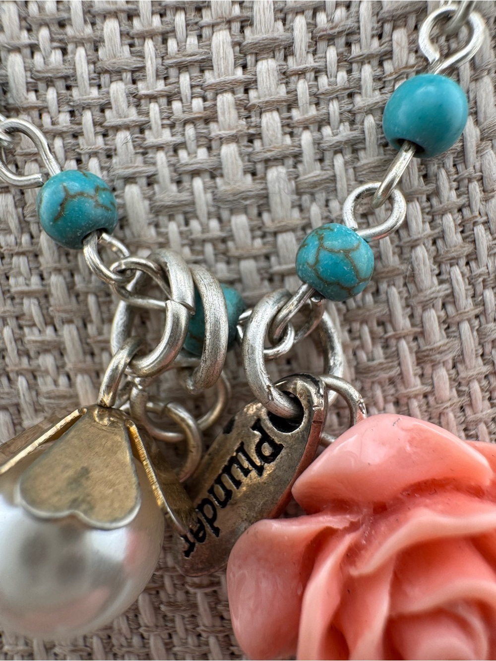 Plunder Turquoise Beaded Charm Necklace Pink Rose Pendant Boho Layered Necklace - Picture 5 of 11